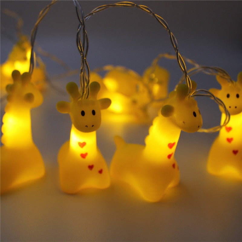 Acrylic animal-shaped LED string lights in giraffe, unicorn, and dinosaur designs for kids' room decor